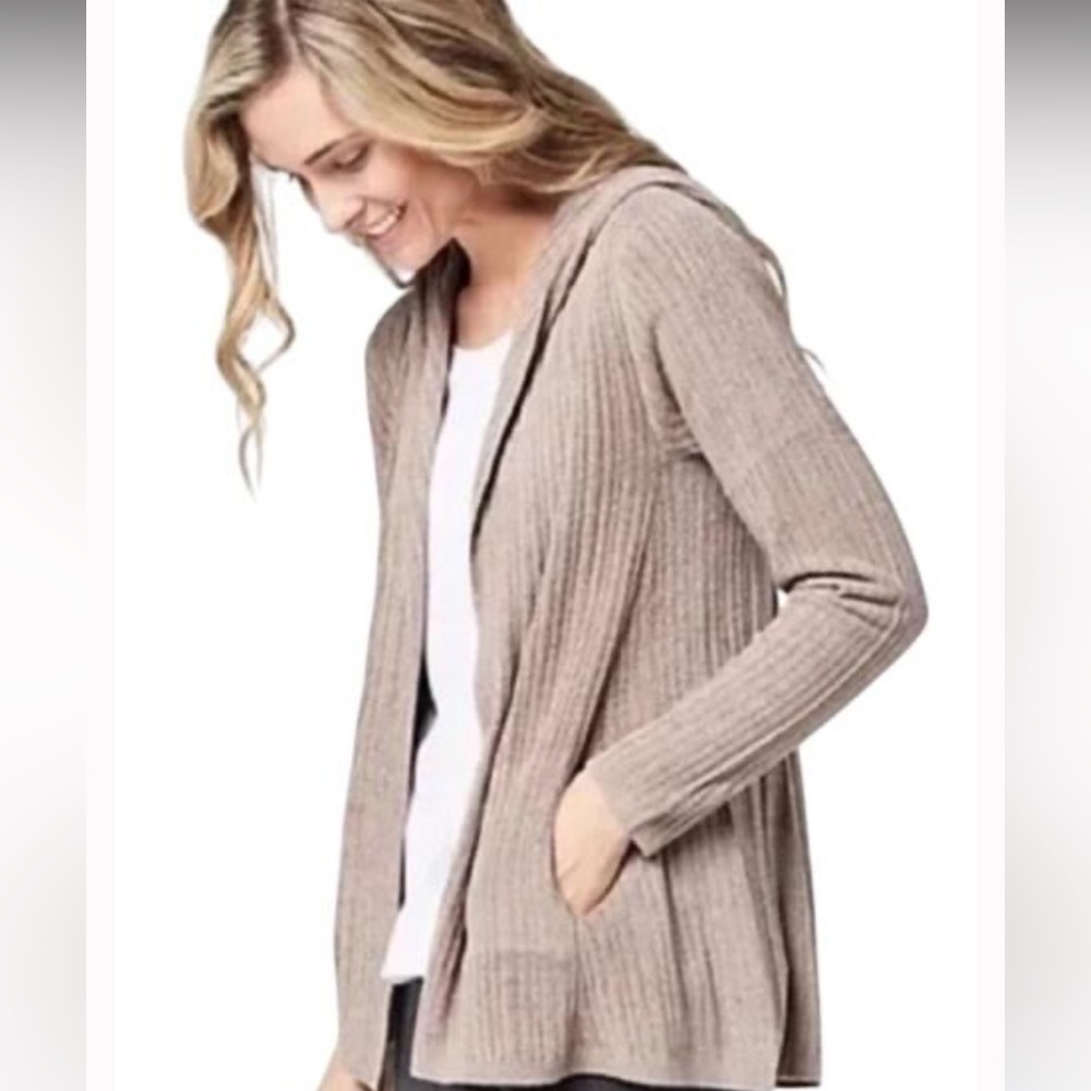 Barefoot Dreams Cozy Ribbed Knit Cardigan - Brown Warm Taupe